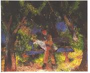 August Macke Reading man in park painting